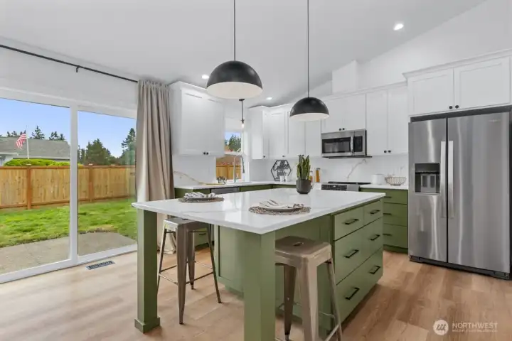Wow look this stunning kitchen with extended island.