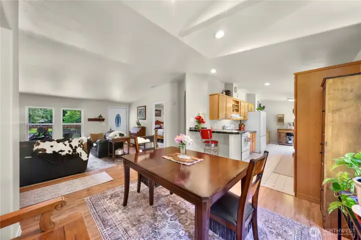 Dining room, kitchen and living room