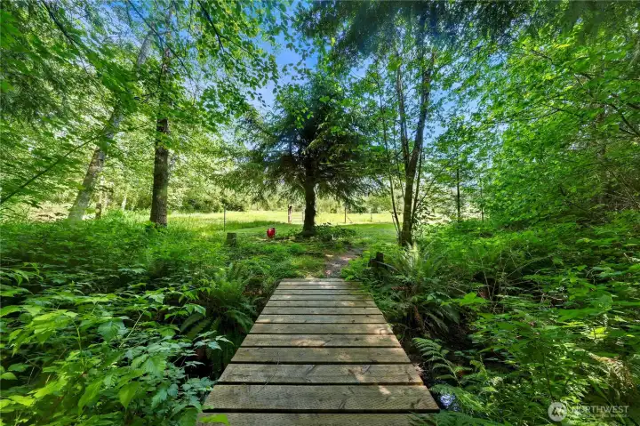 Footbridge crossing the babbling brook
