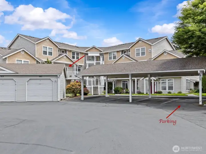 Carport parking just steps away from the stairs to your new condo! Carport parking just steps away from the stairs to your new condo!
