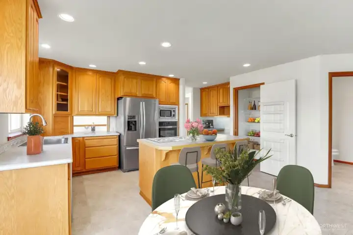 Full View of Kitchen from the Eating Area-Virtually Staged