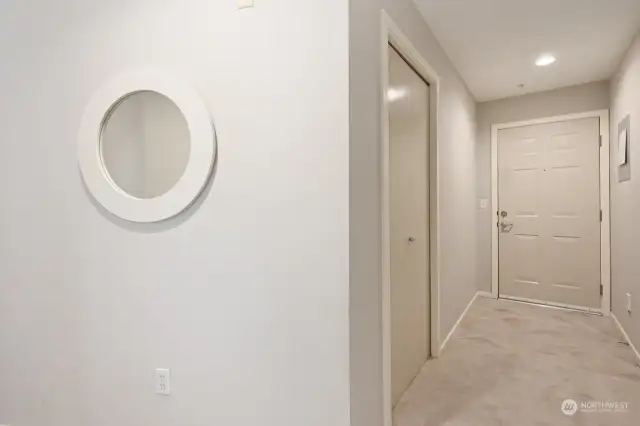 Entry with "drop zone" and closet, and separate from your living area.