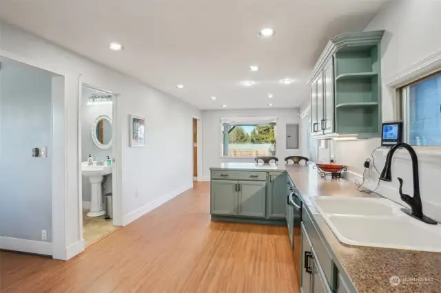 Kitchen with main floor full bathroom