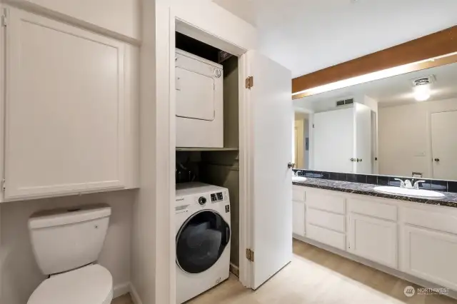 Extra bathroom storage and in-unit laundry make this the ideal living space for you!