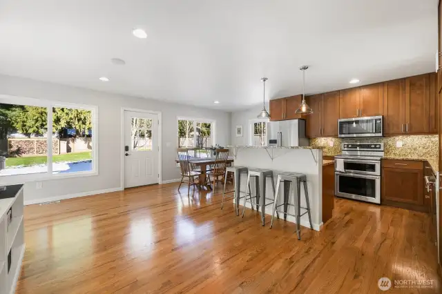 A vary spacious kitchen with more space to add onto and the kitchen opens up to the huge back yard and entertaining size deck