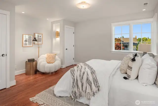 Three luxurious bedrooms upstairs, each with its own ensuite bath and deck with inspiring views.  All bedrooms include lighted closets with built-in organizers for maximum functionality.