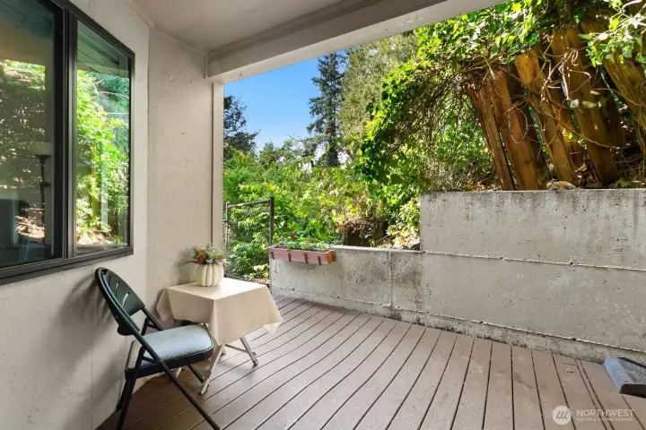 The lot next door to the complex is empty and affords additional privacy and greenery.