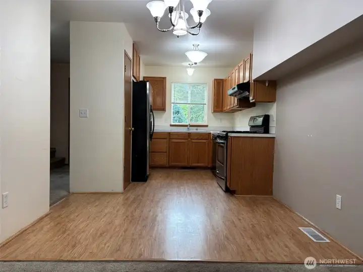 Laminate flooring in the kitchen and dining area