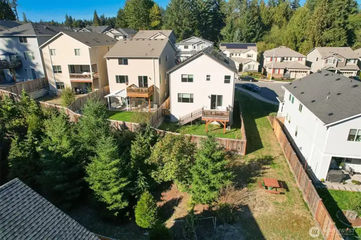 Drone view from the Community Park and Greenbelt looking towards the back of the home.