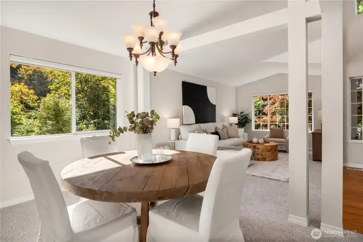 A formal dining room is in addition to the casual dining room and easily handles your largest dinner parties.