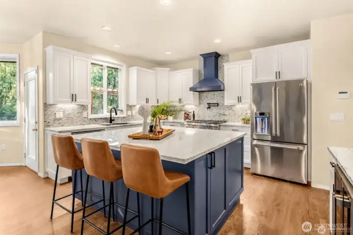 Lots of room at this large  custom island in the kitchen
