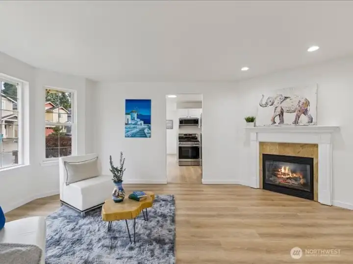 Large Family room with fireplace.