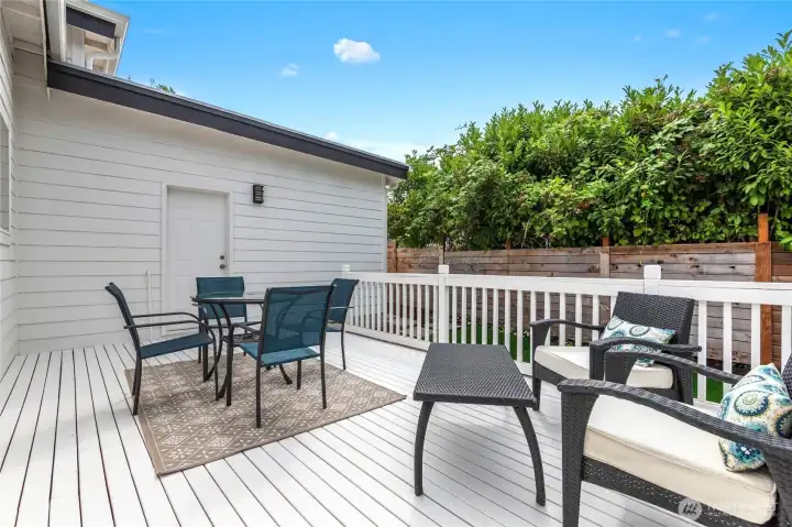 Custom-built a new deck with rails around for safety.