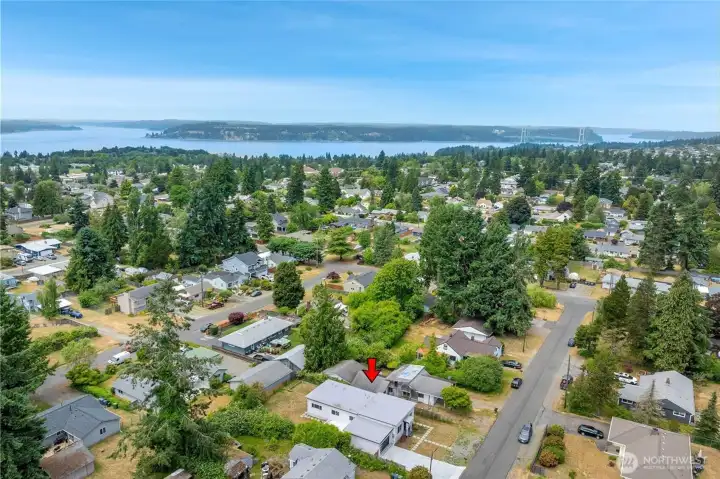 Beautiful Aerial view of the Puget Sound water view near the house