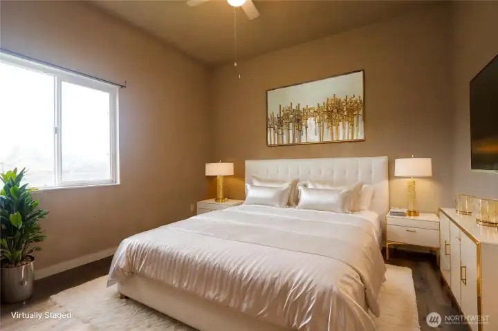 Bedroom 2 of 3 staged