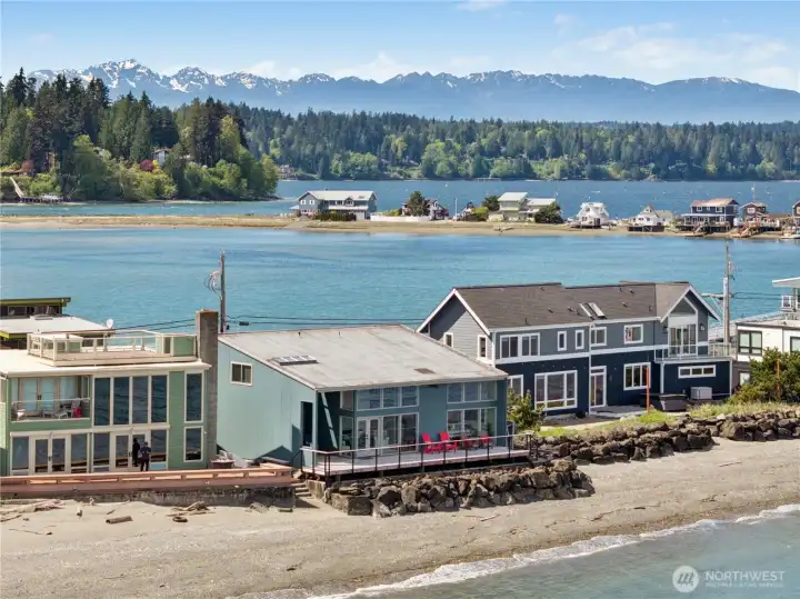 Drone photo looking over home to the "spit" and lagoon.