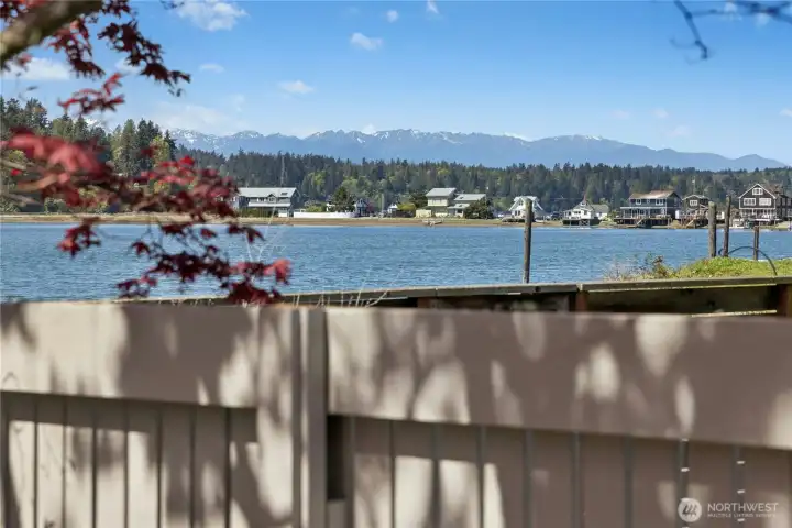 A glimpse of the lagoon and a slice of the Olympic Mountains from the new front deck.