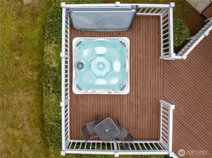 Fun aerial view of the hot tub.