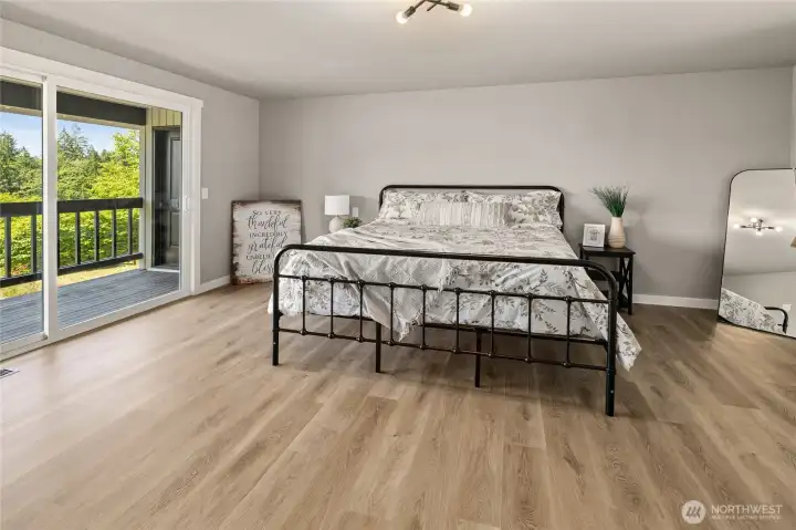 Primary suite complete with walk-in closet and Full bathroom with slider to 2nd deck area!