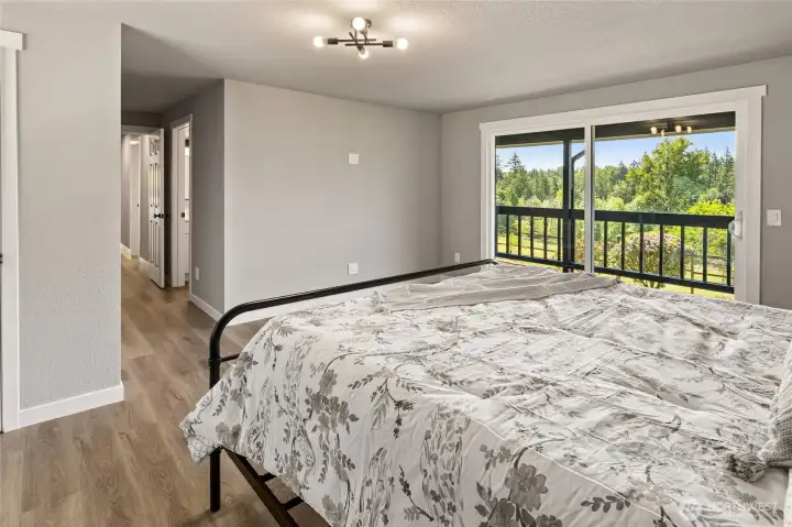 View from master with oversized slider to deck area with Mt Rainier views!