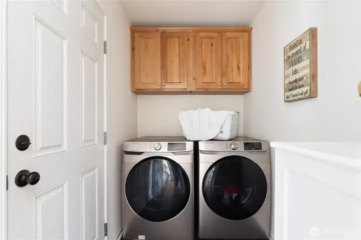 Utility has great cabinets above washer and dryer. Door leads to beautiful back deck Utility has great cabinets above washer and dryer. Door leads to beautiful back deck