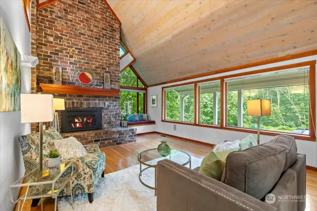 The Centerpiece!! Massive Floor to Ceiling Brick Architectural-Designed Fireplace.