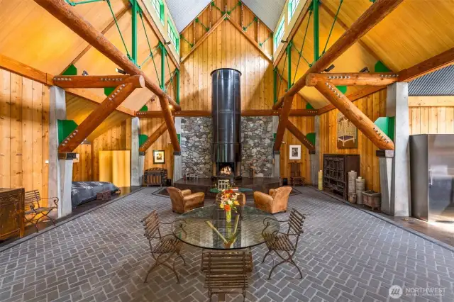 The stone flooring was designed, sculpted and built by hand. Each custom brick was tumbled to soften the corners.