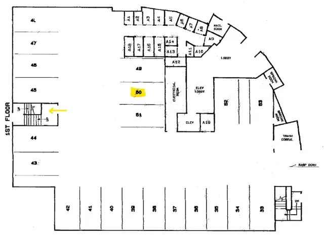 Dedicated #50 Parking Space - Floor Plan of Parking Garage - Locked Stairway offers convenient access to #407
