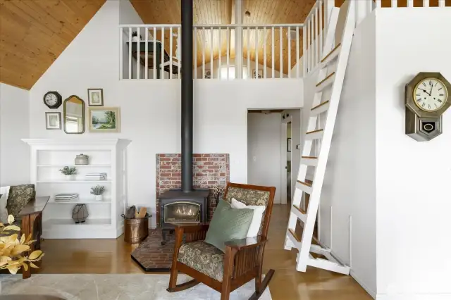 Stairs to the loft fold flat to the wall when not in use
