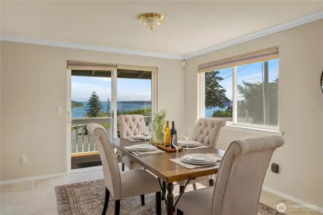 Dining Area with sliders to front viewing deck