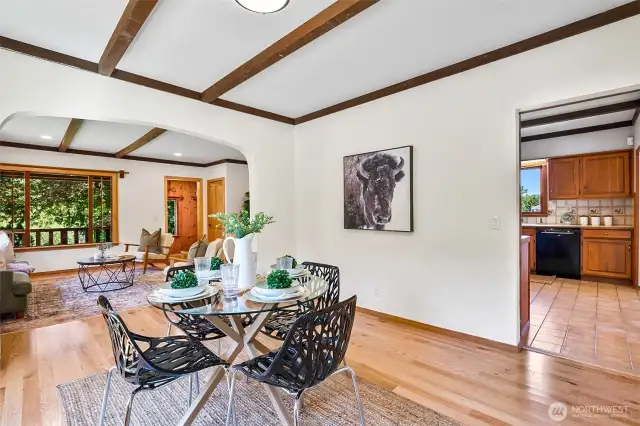 Formal dining to living and kitchen.