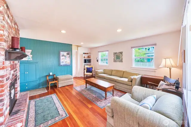 Living room furniture includes a sleeper couch for overflow guests.
