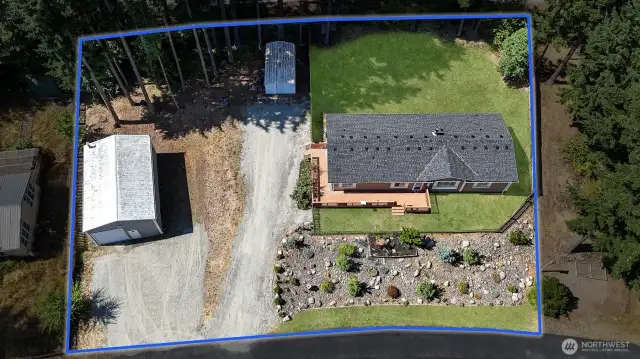 This property has an oversized lot, a rare find! Lawn has been edited for photography purposes. Blue boundary lines are approximate. Buyer to verify to own satisfaction.