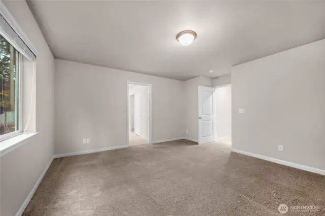 Primary bedroom looking back towards bath and walk in closet