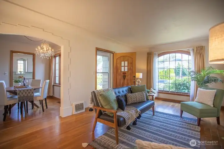 Original hardwood floors and leaded glass windows