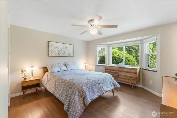 Large primary bedroom with 3/4 attached bath.