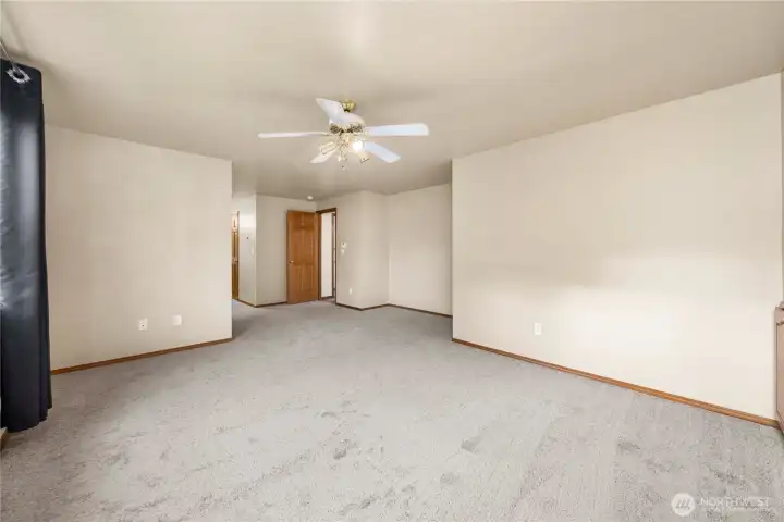 Oversized primary bedroom with walk in closet and 5 piece bathroom.