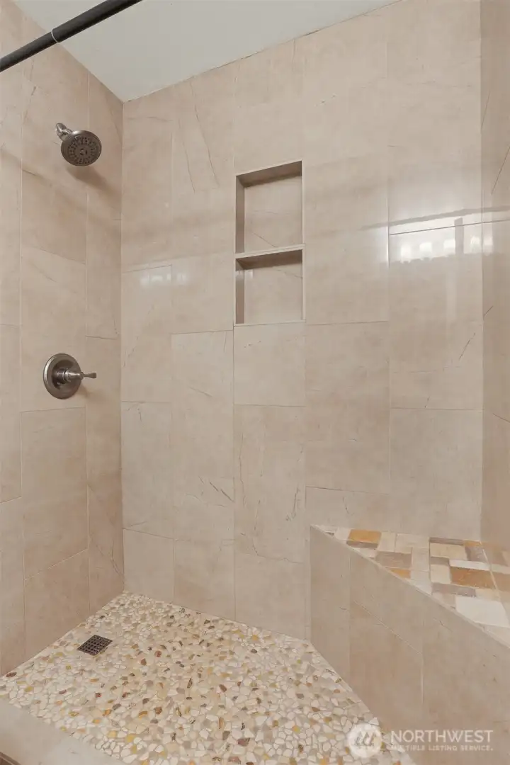 Remodeled shower in hall bath on main floor