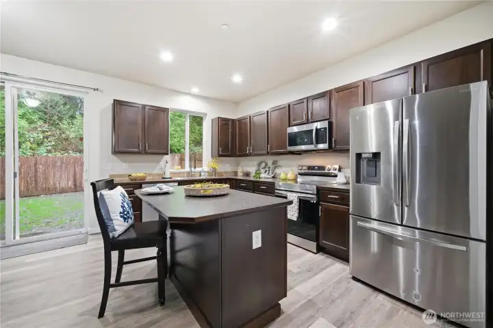 Large slider to fenced back yard