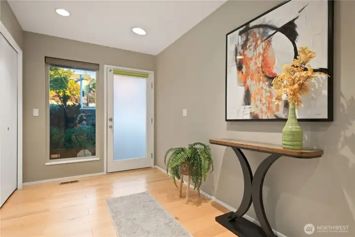 The entryway landing provides great privacy to the home and has room to feature a stylish entryway table, art glass and your favorite gallery art piece.