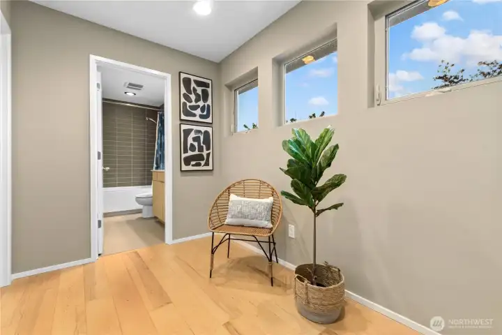 This top floor landing again features warm, Hickory flooring. There are two guest rooms on this level and both are large and comfortable.