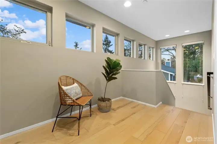 There is a sitting area just outside these two guest rooms.