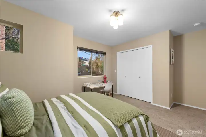 Here you can see an additional double closet and the desk nook that fits perfectly in this large & comfortable room.