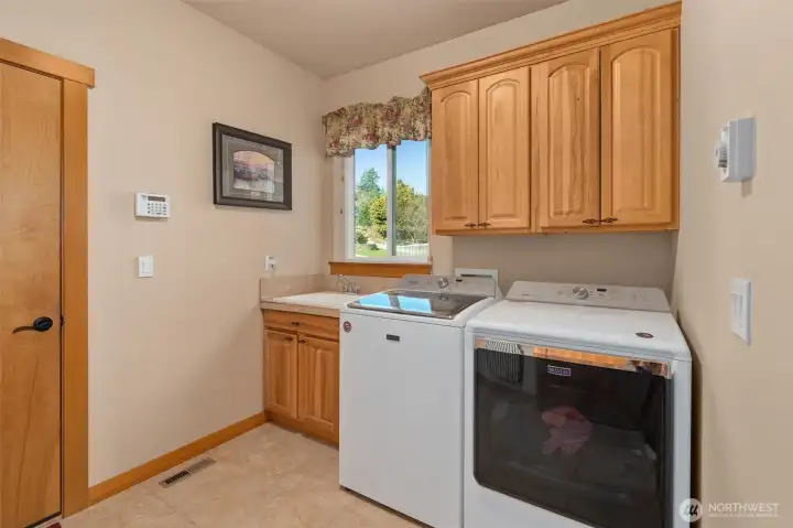 Laundry room with sink and storage