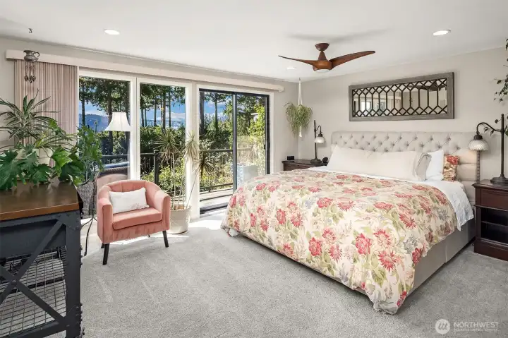 3 bedrooms on the main level includes the relaxing primary suite, expansive ensuite bath, large walk-in closet and private view deck.