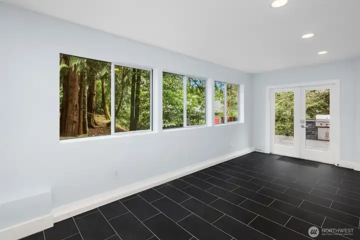 Flexible lower-level space for multiple uses.