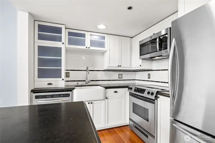 Sophisticated black and white design makes this kitchen both timeless and on-trend.