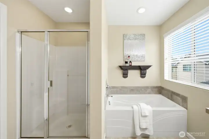 Relaxing soaking tub and seperate shower. Relaxing soaking tub and seperate shower.