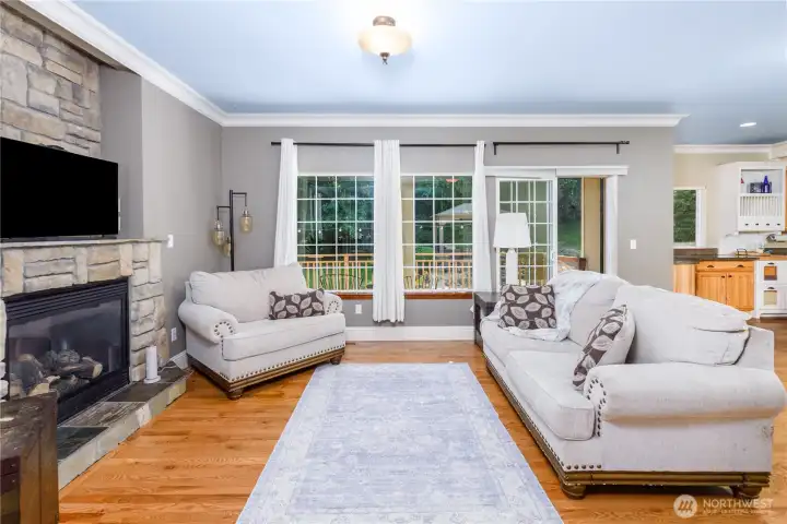 Living room overlooks the back yard