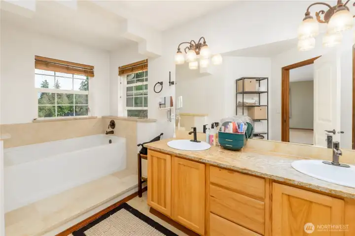 Primary bathroom with large soaking tub - upstairs